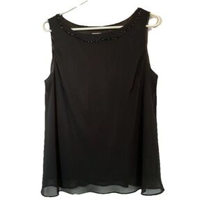 R&M RICHARDS Women's Beaded Black  Dressy Sleeveless Top Blouse Lined Size 16 W